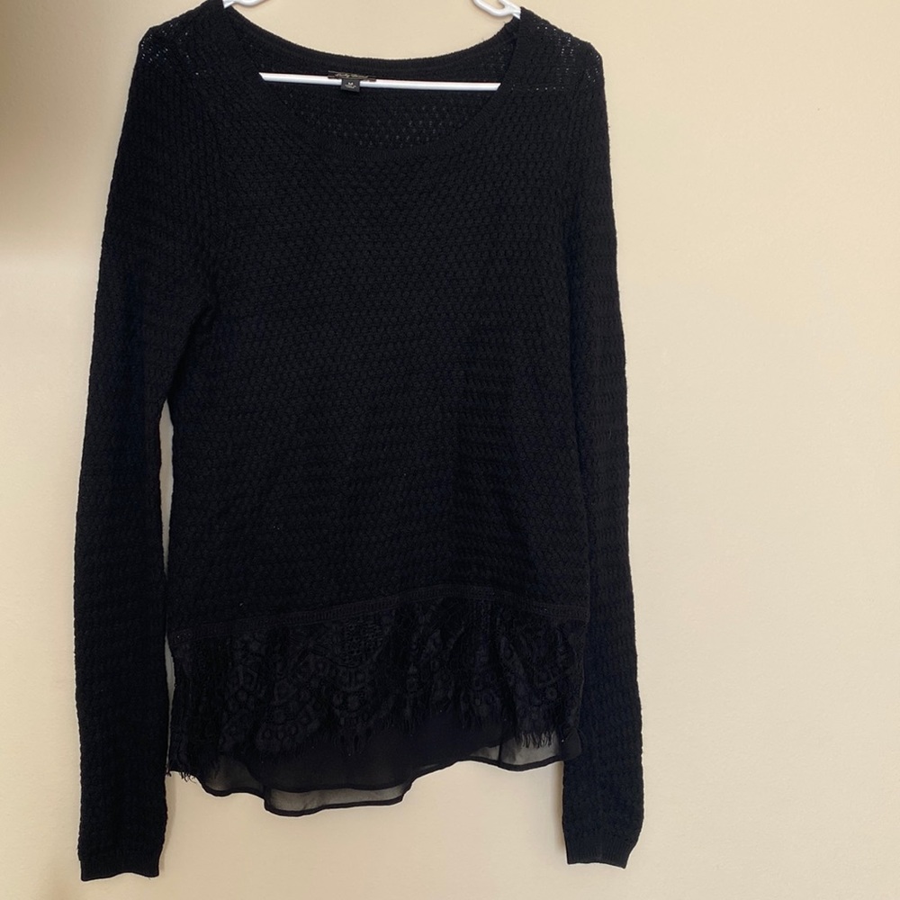 Black sweater with lace detail lucky brand size medium